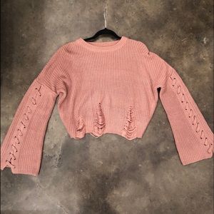 Light Pink Sweater with Distressed Detail